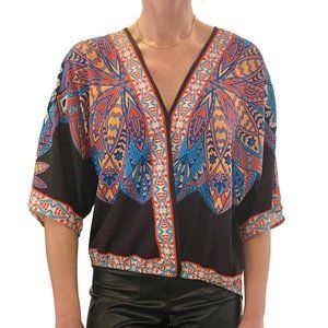 Lily Rain Boho Colorful Pattern Flowy Top Orange Blue Yellow Black